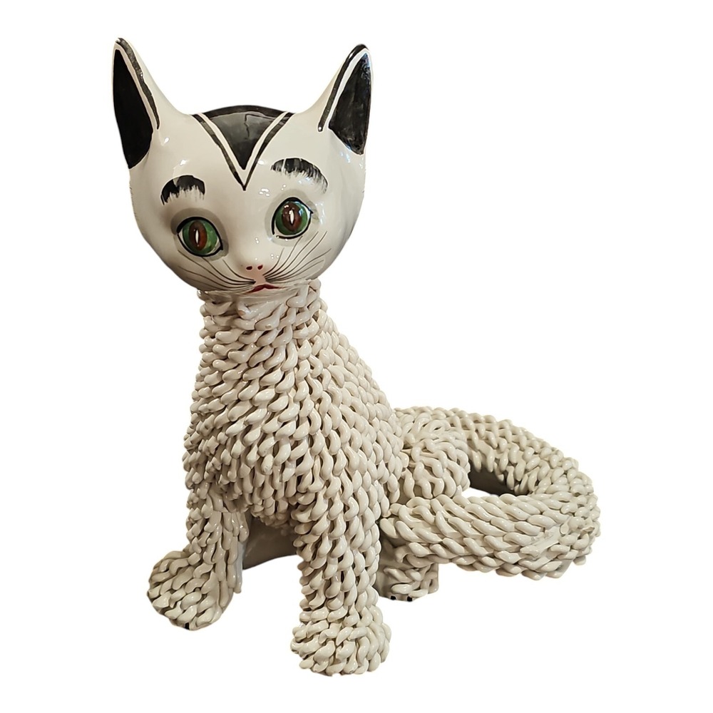 Rare 1950s Gatto, Mid-Century Italian Ceramic Cat Sculpture Spaghetti Pottery - Picture 2 of 16